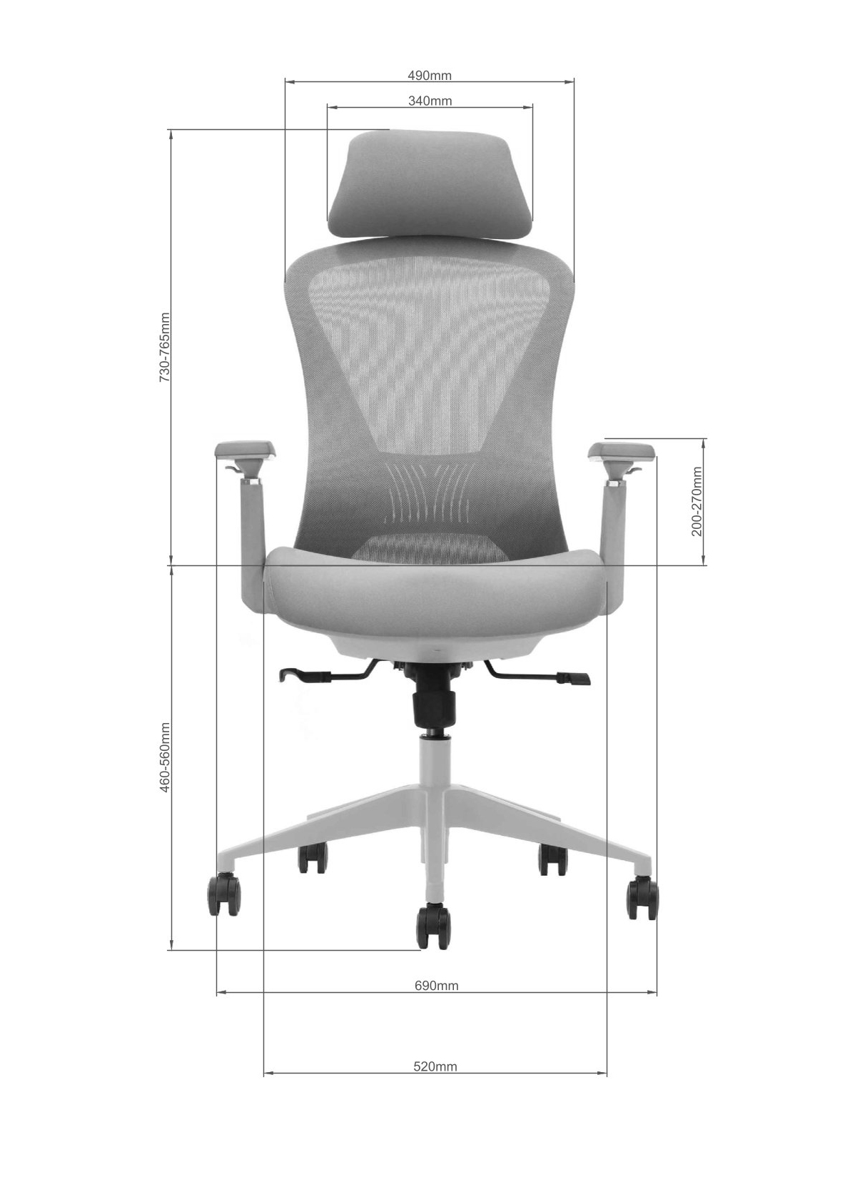 Wymiary fotela VOYAGER - widok przód